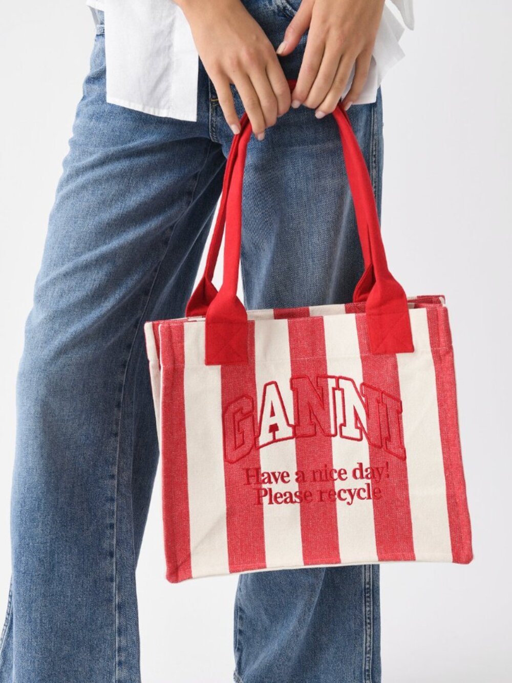 GANNI Large Striped Easy Shopper Tote